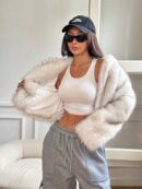Chaqueta Fluffy Manga Larga Casual Color Sólido