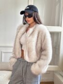 Chaqueta Fluffy Manga Larga Casual Color Sólido