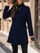 Chaqueta de Lana con Cuello Alto y Entallada para Mujer