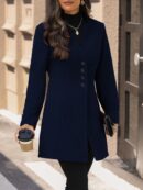 Chaqueta de Lana con Cuello Alto y Entallada para Mujer