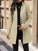 Chaqueta de Lana con Cuello Alto y Entallada para Mujer
