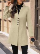 Chaqueta de Lana con Cuello Alto y Entallada para Mujer