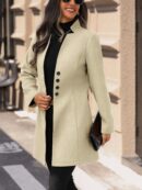 Chaqueta de Lana con Cuello Alto y Entallada para Mujer