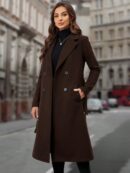 Sobretodo Elegante de Color Sólido con Botones Dobles y Cinturón