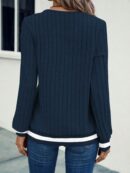 Sudadera Casual de Cuello V con Textura Acanalada y Manga Larga