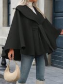 Capa Elegante de Color Sólido con Cinturón y Cuello Alto