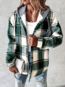 Chaqueta Casual a Cuadros con Capucha Retro para Mujer