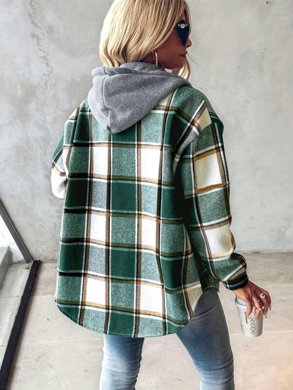 Chaqueta Casual a Cuadros con Capucha Retro para Mujer - Image 2