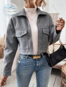 Chaqueta de Lana Negra de Manga Larga y Hombros Caídos