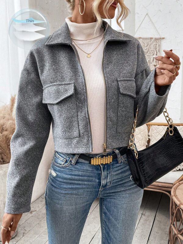 Chaqueta de Lana Negra de Manga Larga y Hombros Caídos - Image 22