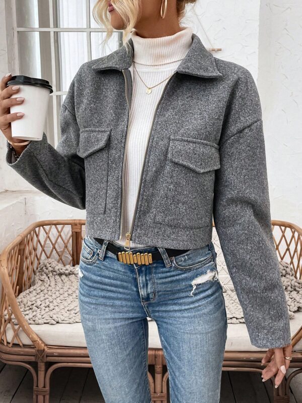Chaqueta de Lana Negra de Manga Larga y Hombros Caídos - Image 24