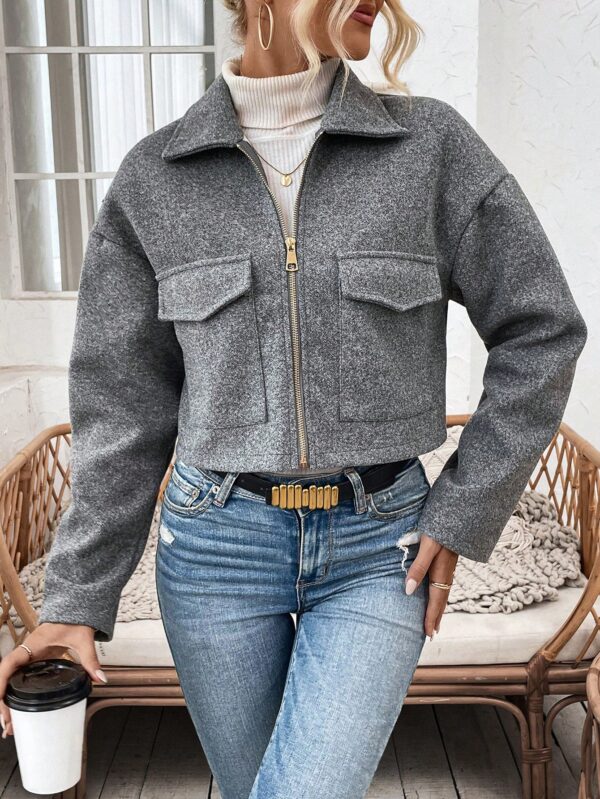 Chaqueta de Lana Negra de Manga Larga y Hombros Caídos - Image 25