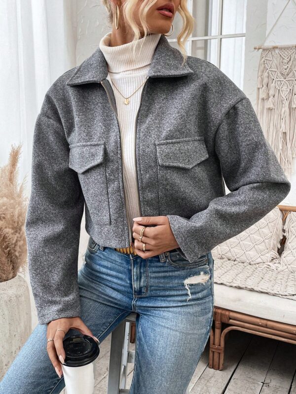 Chaqueta de Lana Negra de Manga Larga y Hombros Caídos - Image 26
