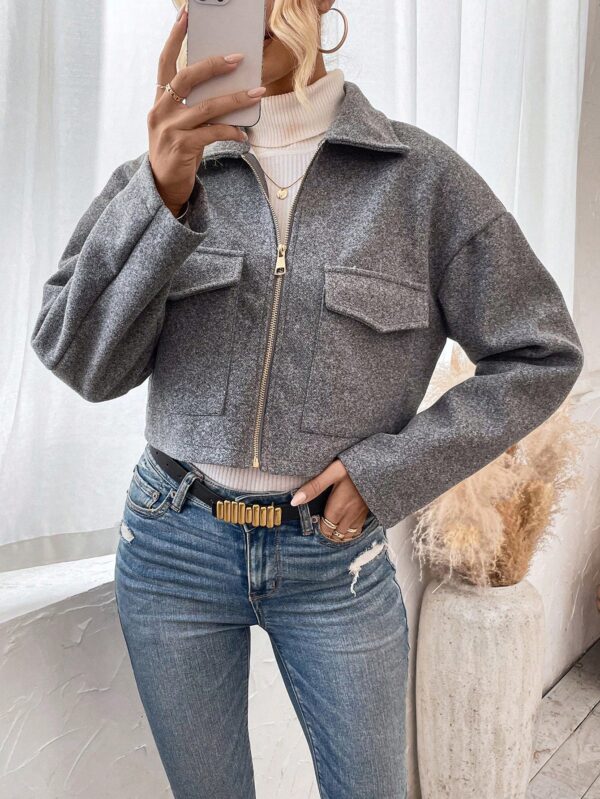 Chaqueta de Lana Negra de Manga Larga y Hombros Caídos - Image 27