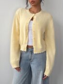 Cardigan Casual Cuello Redondo Manga Larga en Color Sólido