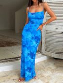 Vestido Estampado Halter con Bolsillo y Collar, Estilo Europeo y Americano