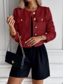 Chaqueta Tweed Color Sólido para Uso Diario
