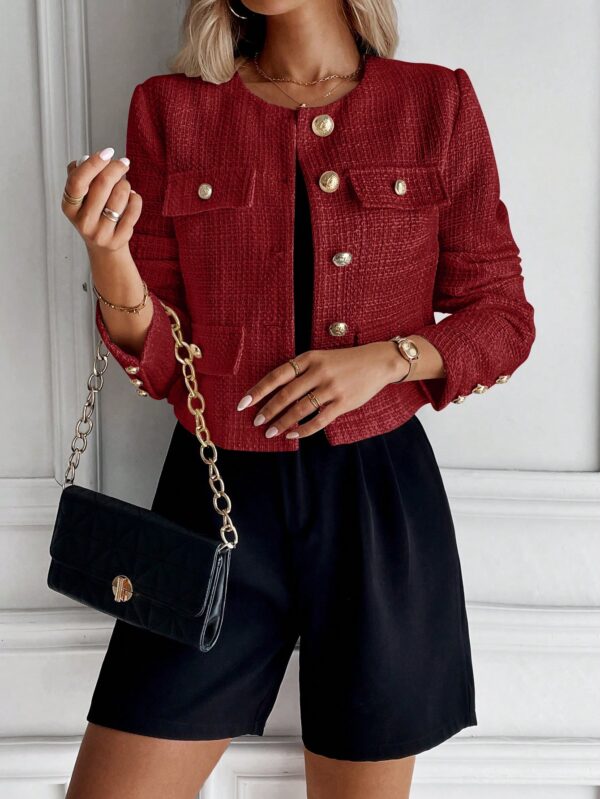 Chaqueta Tweed Color Sólido para Uso Diario - Image 11