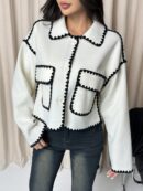 Chaqueta Corta Bicolor con Detalles de Contraste