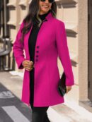 Chaqueta de Lana con Cuello Alto y Entallada para Mujer