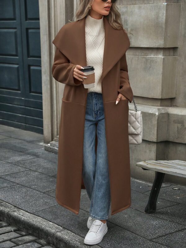 Abrigo Largo Grueso para Mujer, Color Sólido, Ideal para Oficina y Trabajo en Otoño/Invierno
