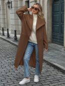 Abrigo Largo Grueso para Mujer, Color Sólido, Ideal para Oficina y Trabajo en Otoño/Invierno