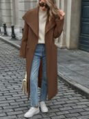 Abrigo Largo Grueso para Mujer, Color Sólido, Ideal para Oficina y Trabajo en Otoño/Invierno
