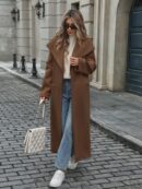 Abrigo Largo Grueso para Mujer, Color Sólido, Ideal para Oficina y Trabajo en Otoño/Invierno