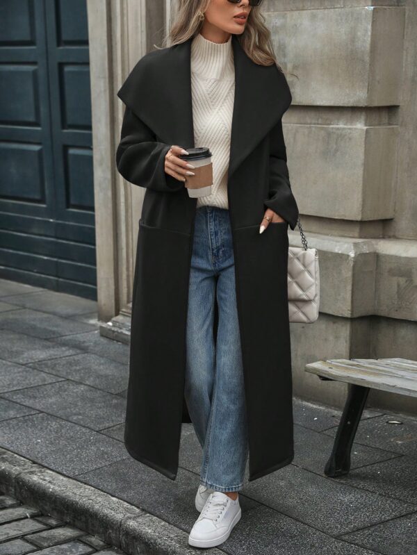 Abrigo Largo Grueso para Mujer, Color Sólido, Ideal para Oficina y Trabajo en Otoño/Invierno - Image 8
