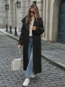 Abrigo Largo Grueso para Mujer, Color Sólido, Ideal para Oficina y Trabajo en Otoño/Invierno
