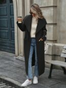 Abrigo Largo Grueso para Mujer, Color Sólido, Ideal para Oficina y Trabajo en Otoño/Invierno