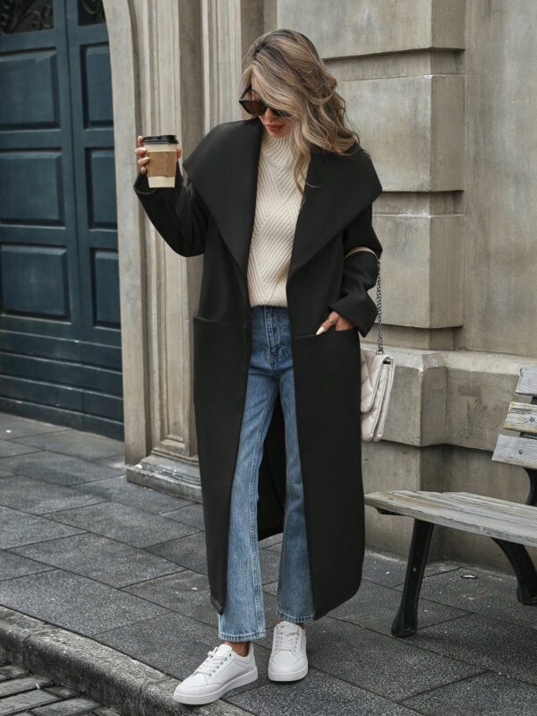 Abrigo Largo Grueso para Mujer, Color Sólido, Ideal para Oficina y Trabajo en Otoño/Invierno - Image 13