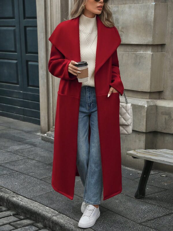 Abrigo Largo Grueso para Mujer, Color Sólido, Ideal para Oficina y Trabajo en Otoño/Invierno - Image 22