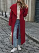 Abrigo Largo Grueso para Mujer, Color Sólido, Ideal para Oficina y Trabajo en Otoño/Invierno
