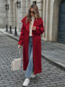 Abrigo Largo Grueso para Mujer, Color Sólido, Ideal para Oficina y Trabajo en Otoño/Invierno