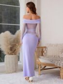 Vestido Tubo Largo con Hombros Descubiertos y Detalles de Tul