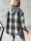 Chaqueta Casual a Cuadros con Capucha Retro para Mujer