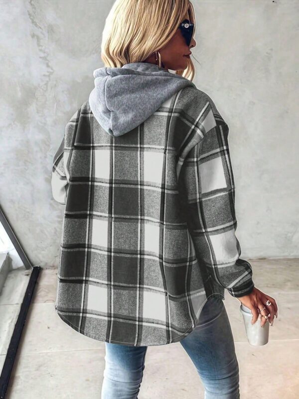 Chaqueta Casual a Cuadros con Capucha Retro para Mujer - Image 6