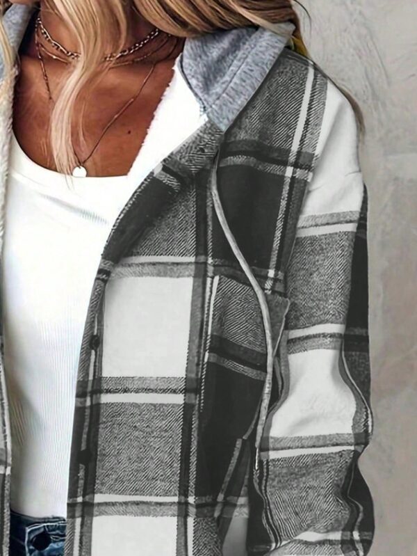 Chaqueta Casual a Cuadros con Capucha Retro para Mujer - Image 8