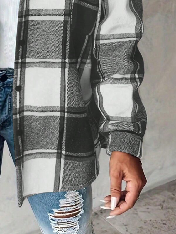 Chaqueta Casual a Cuadros con Capucha Retro para Mujer - Image 9