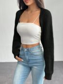 Cardigan Corto de Punto en Estilo Ballet con Mangas Raglan