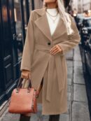 Abrigo Largo de Lana con Collar Vuelto y Botones Dobles