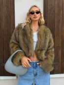Chaqueta Fluffy Manga Larga Casual Color Sólido