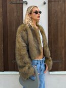 Chaqueta Fluffy Manga Larga Casual Color Sólido