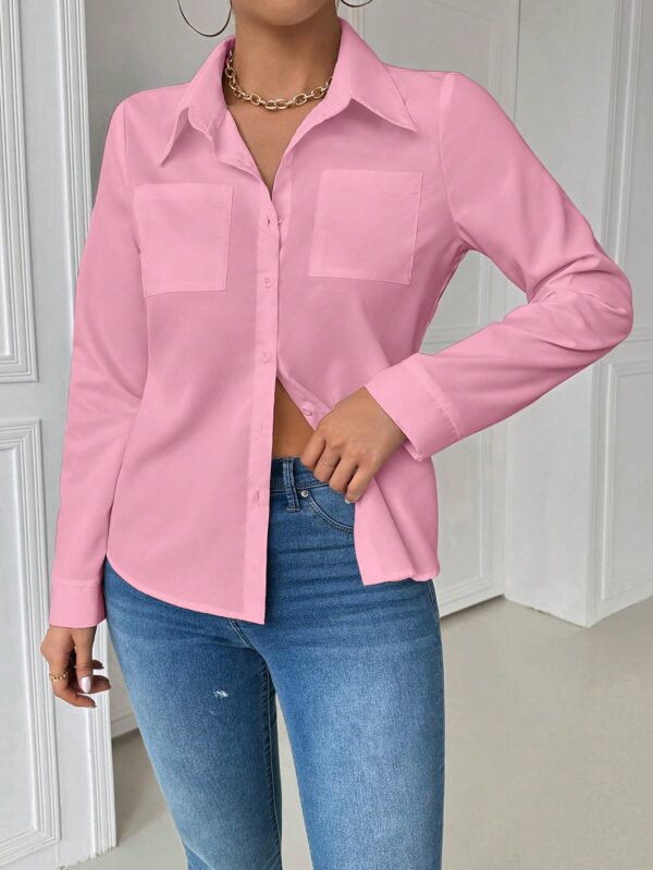 Blusa Casual Blanca de Manga Larga con Cuello y Bolsillo - Image 18