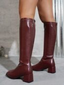 Botas Negras Elegantes de Taco Grueso y Punta Cuadrada