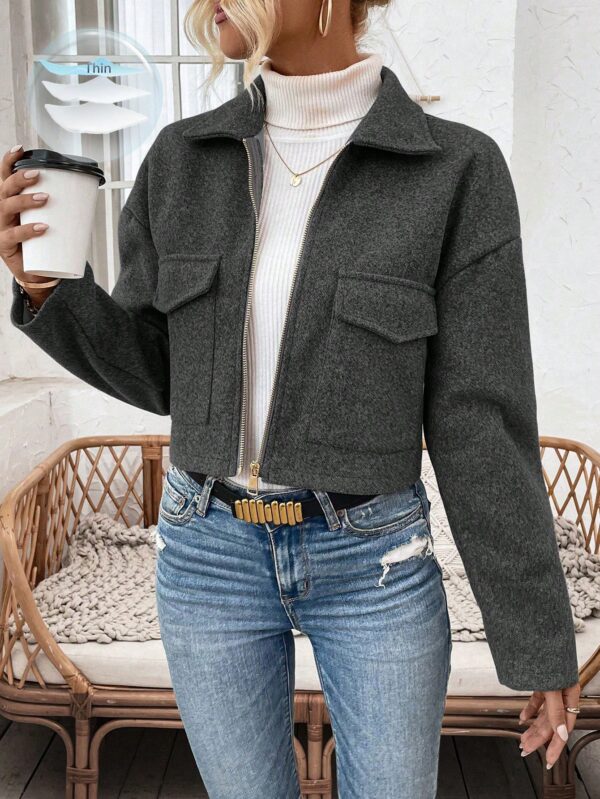 Chaqueta de Lana Negra de Manga Larga y Hombros Caídos - Image 8