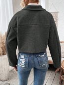 Chaqueta de Lana Negra de Manga Larga y Hombros Caídos