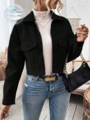 Chaqueta de Lana Negra de Manga Larga y Hombros Caídos