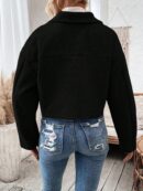 Chaqueta de Lana Negra de Manga Larga y Hombros Caídos